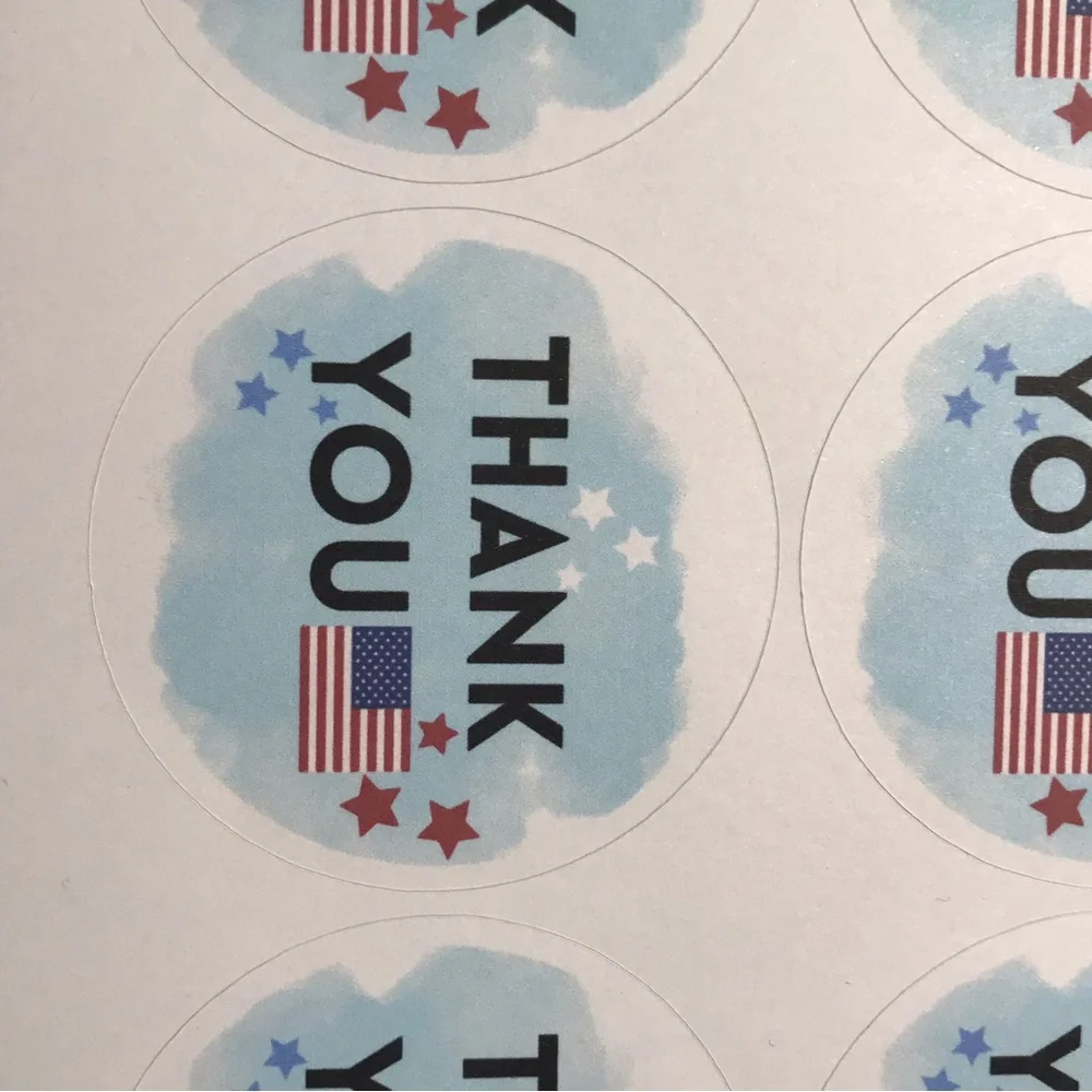 24 thank you patriotic American flag stickers size 2.10”